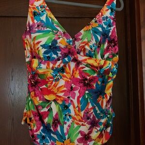 Chaps 18W Tropical Print Women's Tankini